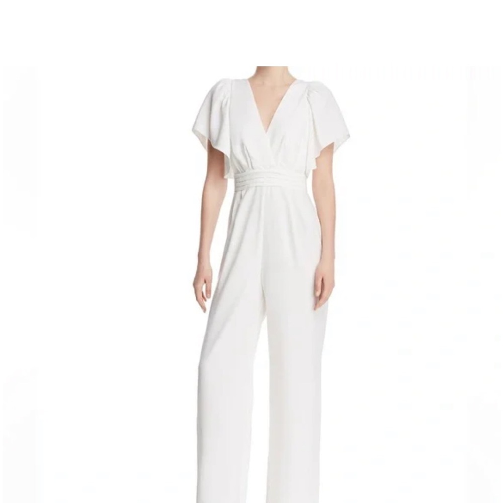 Wayf White V-Neck Wide-Leg Jumpsuit
